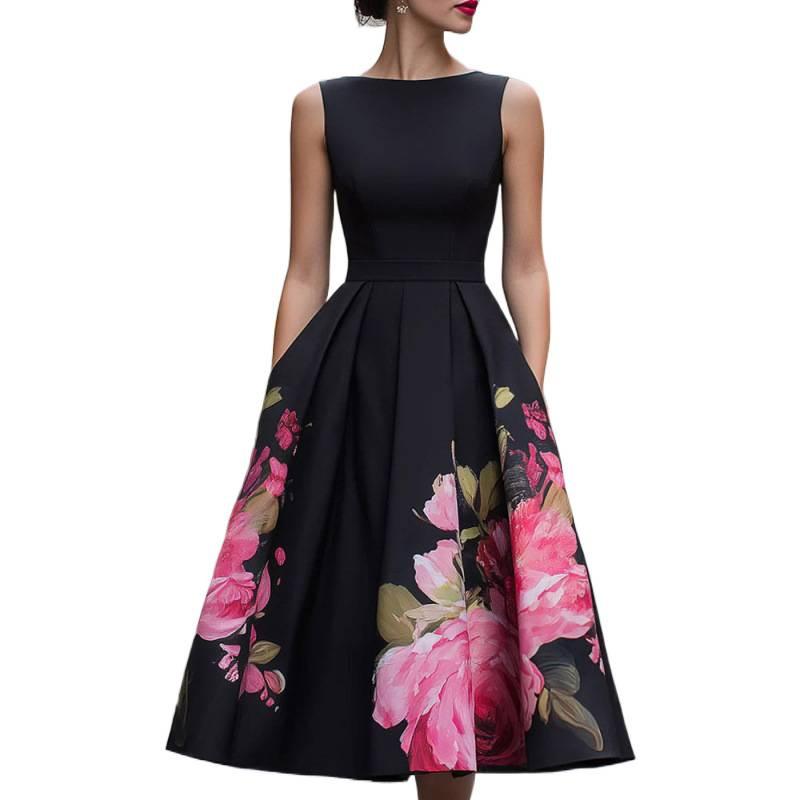 Spring and Summer European and American Cross-border Amazon Independent Station Hot Sale New Sleeveless Flower Waist Pleated Dress Women