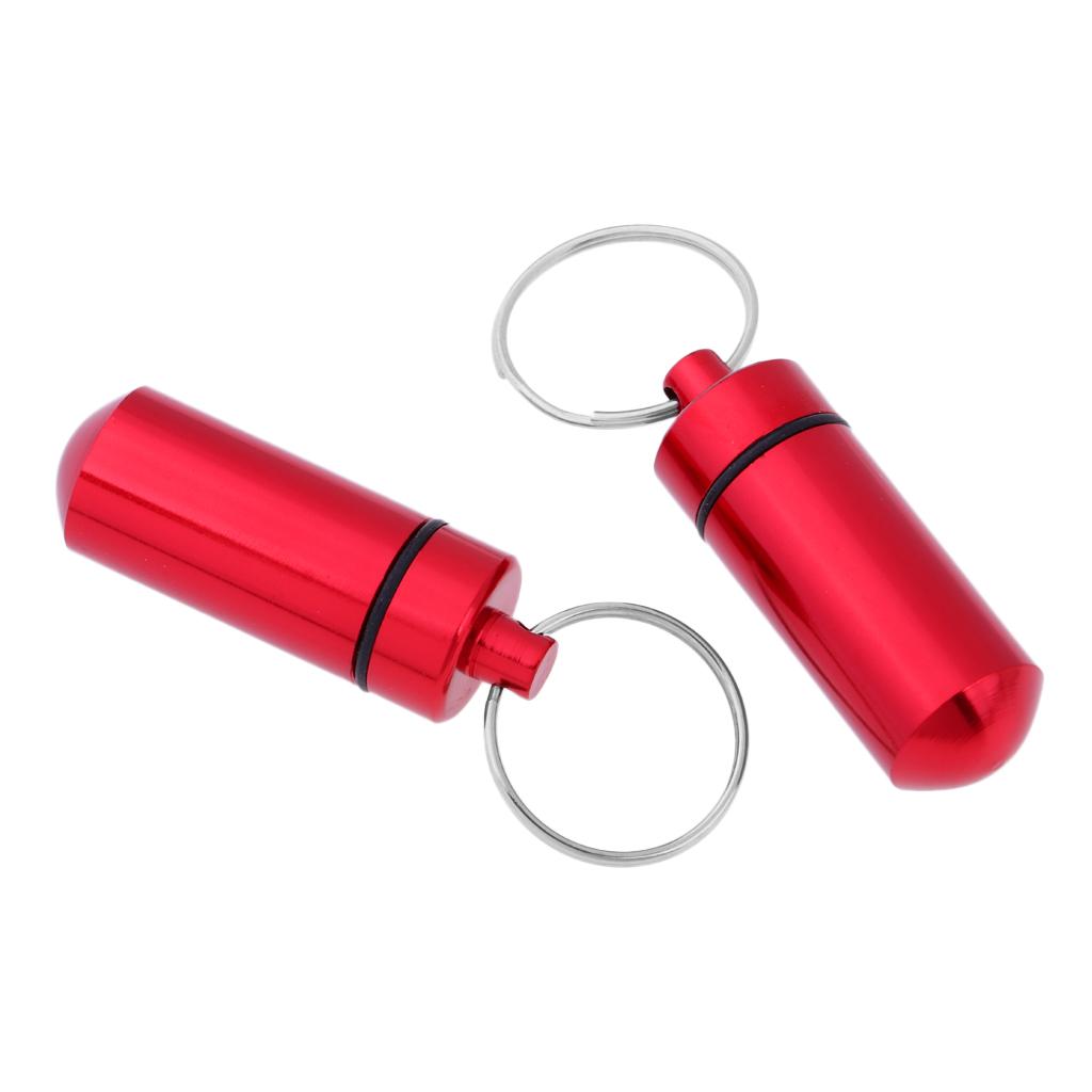 2Pcs Waterproof Keychain Pill Holder Organizer Camping - Red, Round