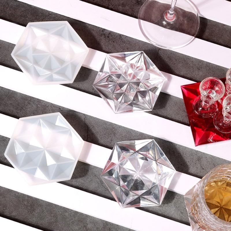 Diy Crystal Epoxy Hexagon Square Coaster Mirror Silicone Mold Dish Tray Mold for Casting with Resin Concrete Cement