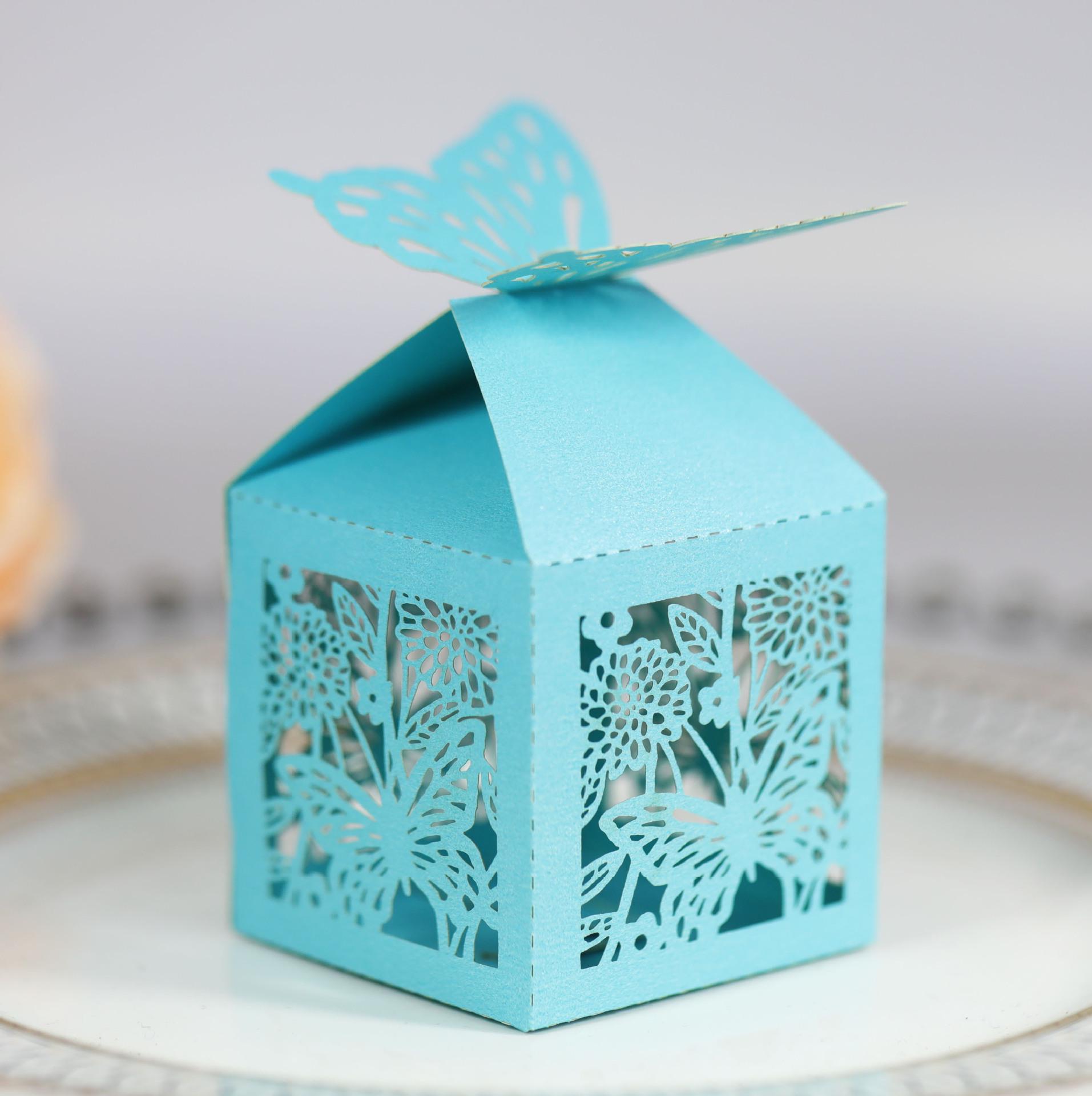 

Laser-Cut Pink Rose Wedding Favor Box - Butterfly Design for Chocolates & Candy