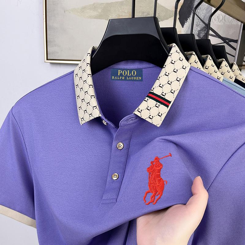 Polo Ralph Lauren 2025 Léto Pánské Nové Výšivka Pony Jednobarevné Volné Barevný Límec Business Casual Polokošile