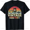 Retro Vintage 1991 T-Shirt 34 Jahre Alt Geburtstag 33. Geburtstag Tee T-Shirt Personalisierte Kleidung Anpassbar Camisas Ropa Hombre