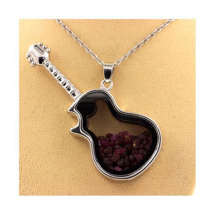 Stones and Minerals. Raw Ruby Necklace. Guitar Model.
