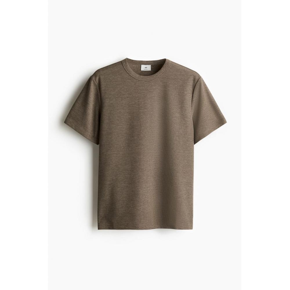 H M Regular FiT Waffle TexTure T sHirT Dark Beige