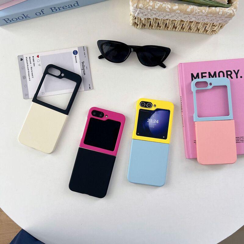 Korean Style Matte PC Case With Color-Block Design Galaxy Z Flip 6 5 4 3 Magnetic Snap-On Back Cover