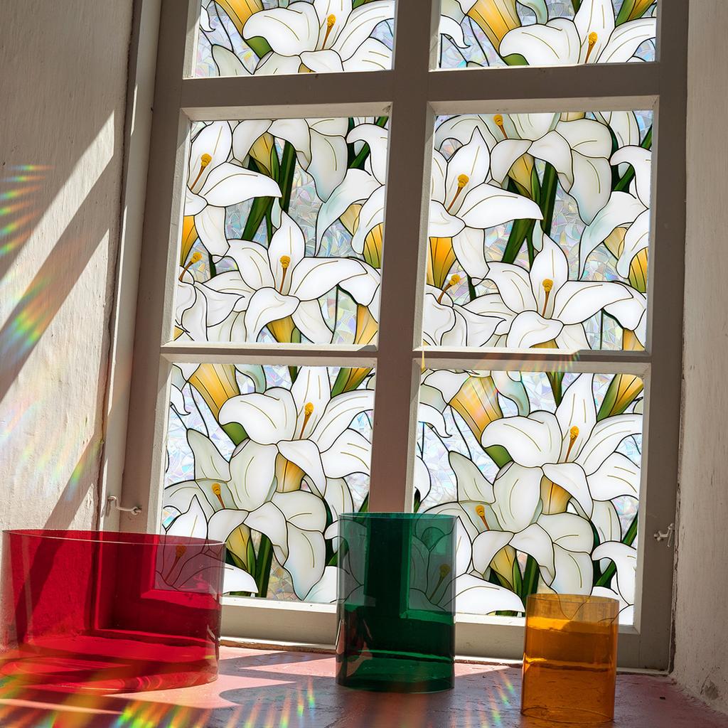 Xc3033 Colorful Lily Glass Window Sticker Sunshine Colorful Window Sticker Home Decoration Wall Sticker Static Sticker Removable