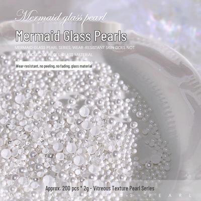 Crystal Glass & Pearl Nail Art Decorations - High Gloss, Flat Back, Off-White Semi-Circular Style
