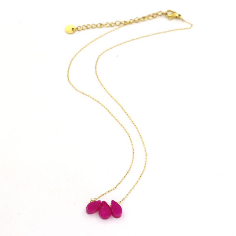 1pc Three Natural Stones Droplet Shaped Pendant Necklace for Women Stainless Steel Gilded Chain Fashion Handmade Choker