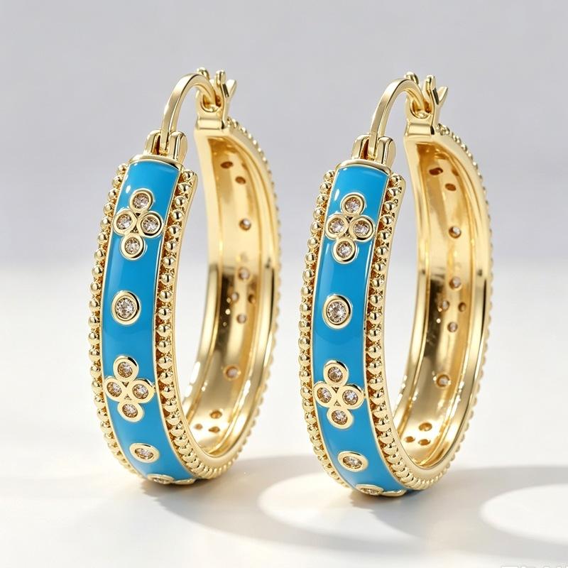 Elegant Court Style Enamel Hoops Earrings Women's Elegant Temperament Party Banquet Earrings Charm Jewelry