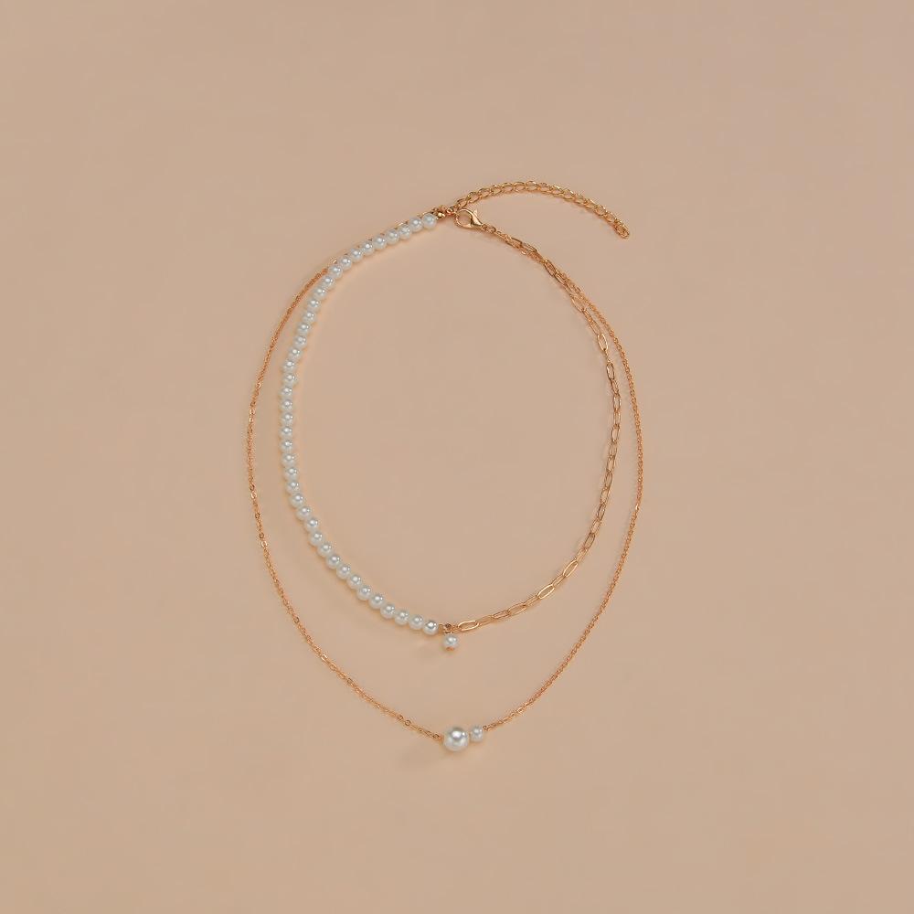 Простое ожерелье-цепочка с жемчужной вставкой, женское двухслойное ожерелье, ожерелье из сплава в стиле стекинг.