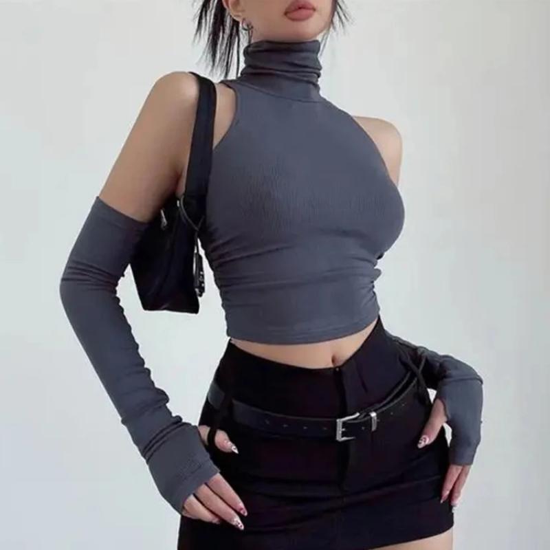 European and American Y2K Women's Sleeves with Exposed Navel Sexy Top
