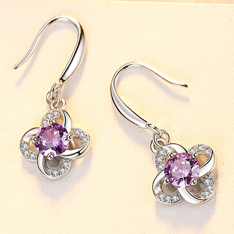 Korean Style Long Four-Leaf Clover Zirconia Earrings - Celebrity-Inspired Design