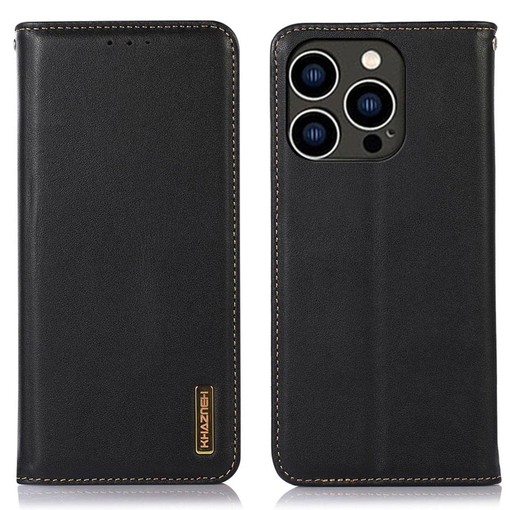 KHAZNEH For iPhone 16 Pro Max Case Genuine Cow Leather Wallet Phone Cover Nappa Texture