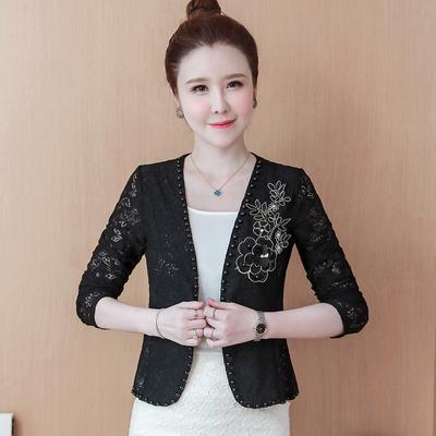 Women's Summer Short Thin Jacket Solid Color Design Lace Cardigan