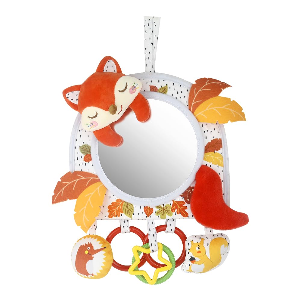 Caterbee Stroller Car Activity Animal for Baby Visual Development Toy & Mirror, Design, 0-36 Months, (Fox)