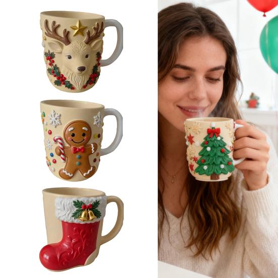 Christmas Coffee Cup Christmas Tree Elk Stocking Gingerbread Man Mug 260ml Dishwasher Microwave Tea Cocoa Cup for Home Office Outdoor Use