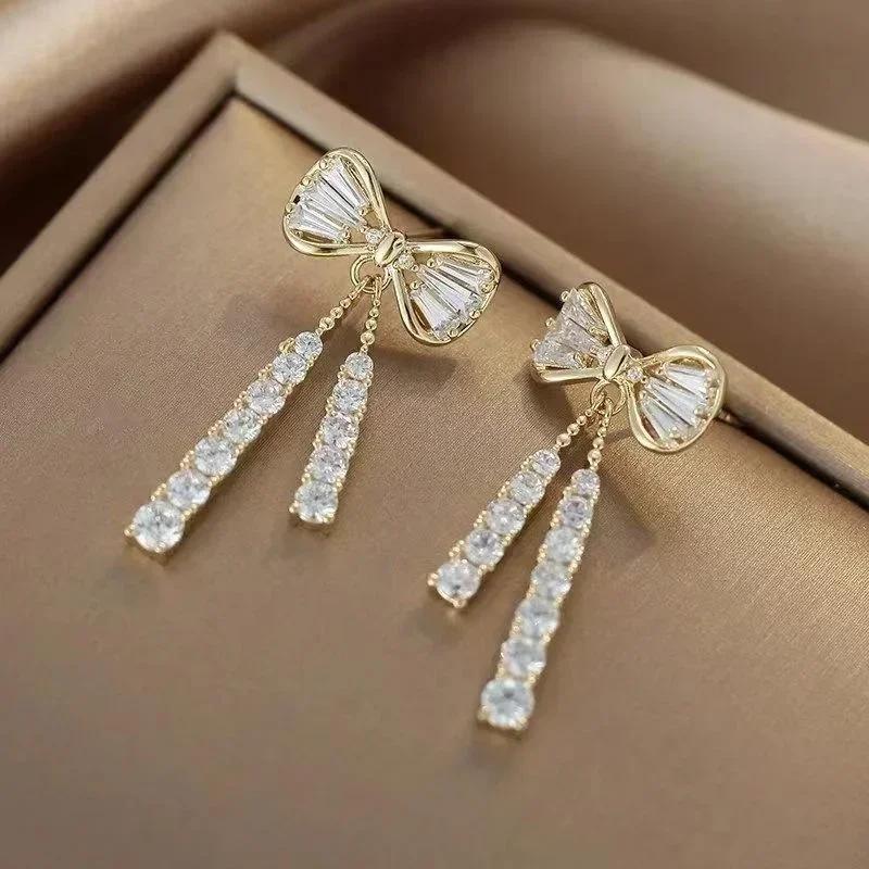 

Women Summer Fashion Crystal Drop Earrings Bling Zirconia Temperament Earring Silver Color Trendy Jewerly Accessories Gifts