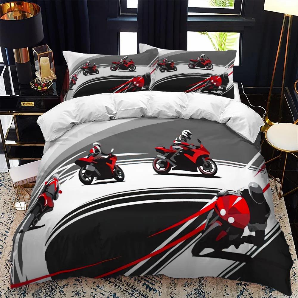 Motorcycle Rider Bed Duvet Cover  Set Queen Calico Twin Size Comforter Cover Bedding Set Single King Soft Polyester Quilt Cover