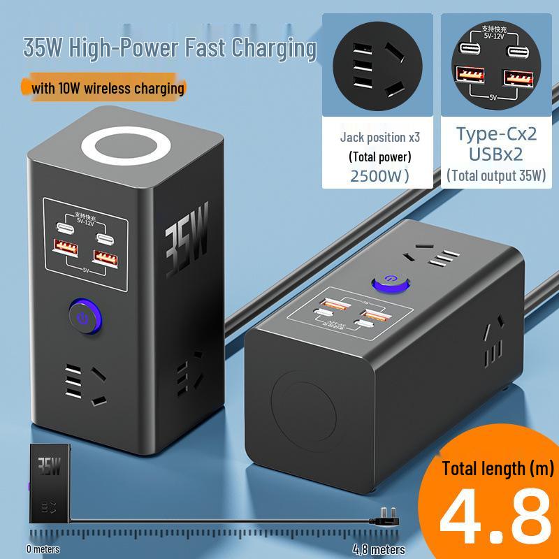 35W GaN Schnelllade-Steckdosenleiste mit USB & Kabellosem Desktop-Ladegerät