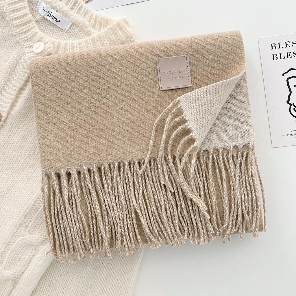 Solid color wool scarf shawl women's autumn and winter senior sense versatile fringed warm scarf couple student