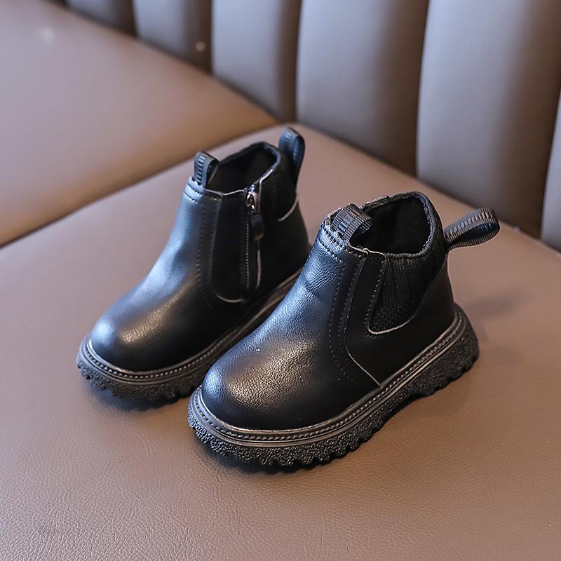 Fashion Boy Girl Short Boots Non-Slip British Style Boots Children's Side Zipper Design Single Boots Leather Boots Anti-skid