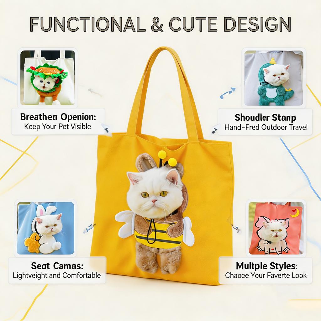 Breathable Canvas Pet Sling Carrier Crossbody Head-Out Window Lightweight Escape-Proof Small Dog Cat