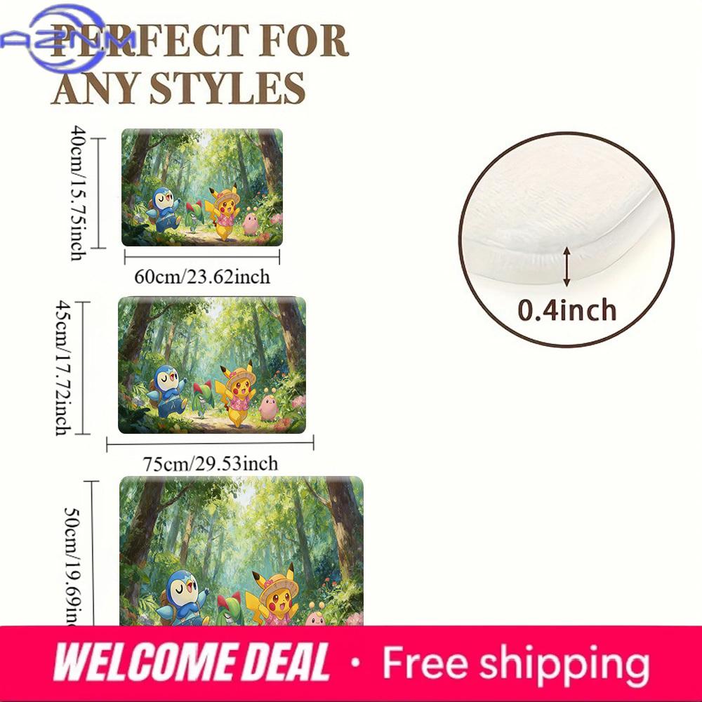 Pokemon Forest Adventure Print Non-slip Doormat, Soft Absorbent Floor Rug for Home Decor