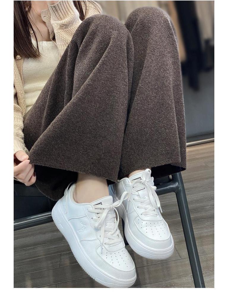 Women's 100% Pure Wool Wide Leg Knitted Pants - High Waist, Thickened, Casual, Long, Autumn/Winter Wear, Cashmere, Straight Leg.