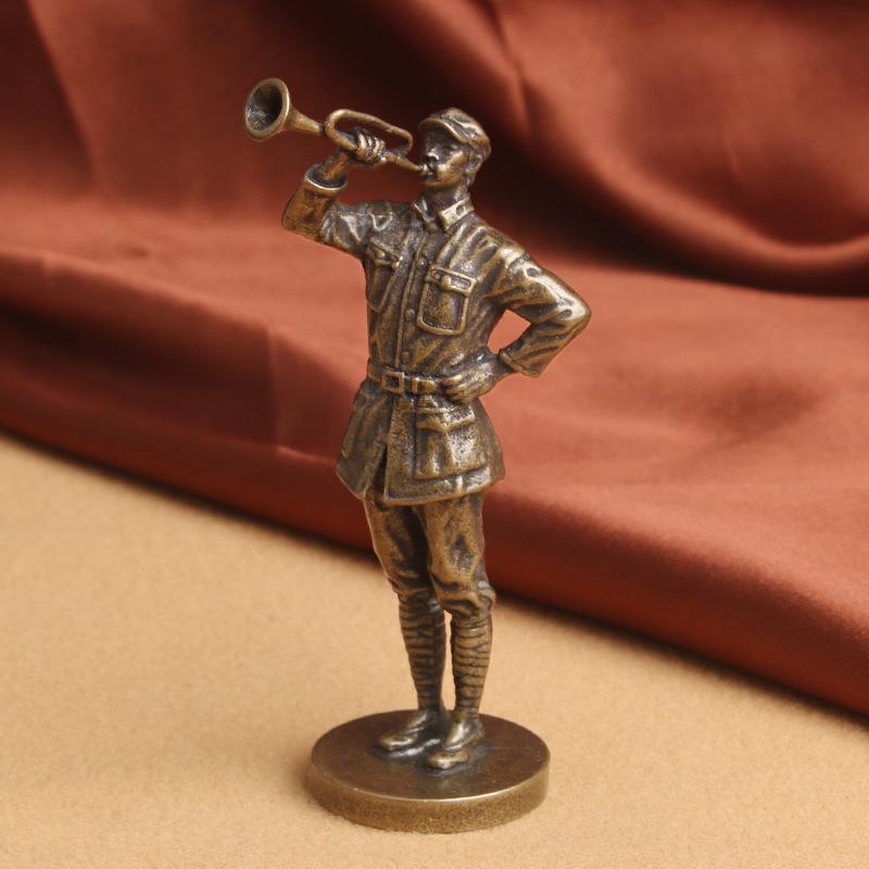 Brass Long March Red Soldier Statue Ornament Patriotic Theme Eighth Route Army Trumpeter Anti-Japanese War Commemorative Co