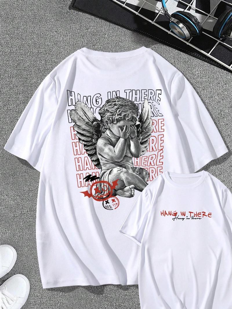 

Slogan Angel Graphic Cotton T-shirt Men Luxury Brand Fashion Big Size Top Casual Short Sleeve Streetwear Classic Print Tee S-4XL 3XL