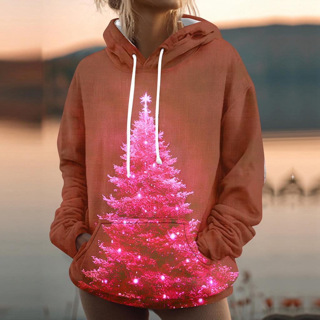 Women's Fashion Sweatshirt Printed Casual Hooded Sweatshirt With Pockets