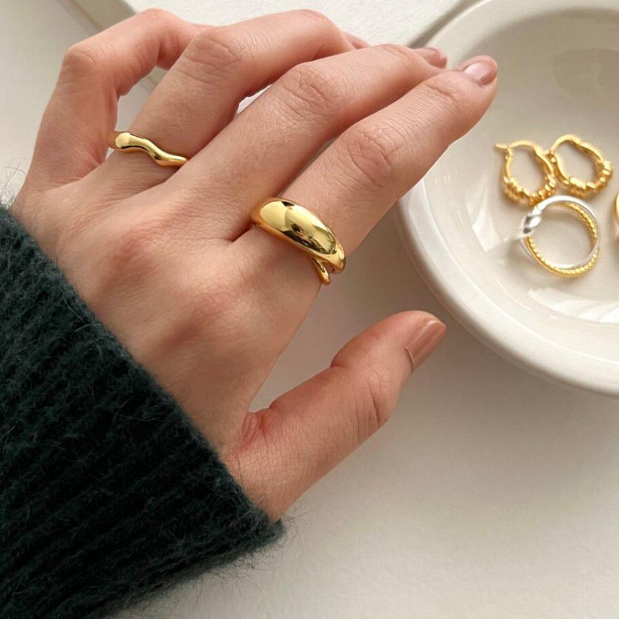 Smooth Surface Cross Ring for Women Girl Irregular Simple Fashion Adjustable Open Ring Geometric Jewelry Gold Silver Color