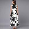 Plus Size Ladies Sleeveless Crew Neck Dress Exotic Palm Floral Printed Flowy Calf Length Outfit