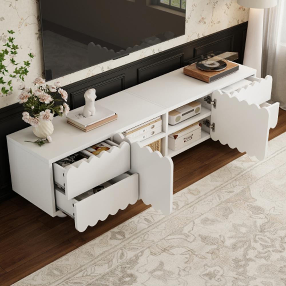 Modern white TV cabinet, TV stand, low TV stand. Unique design. 175 x 38 x 37 cm (L x W x H)