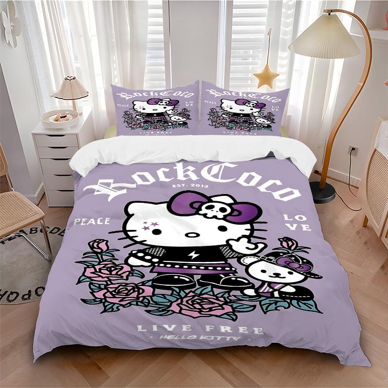 Rock Coco Hello Kitty Print 3Pcs Bedding Setduvet Cover With 2 Bedropillowcase Home Birthday Gift