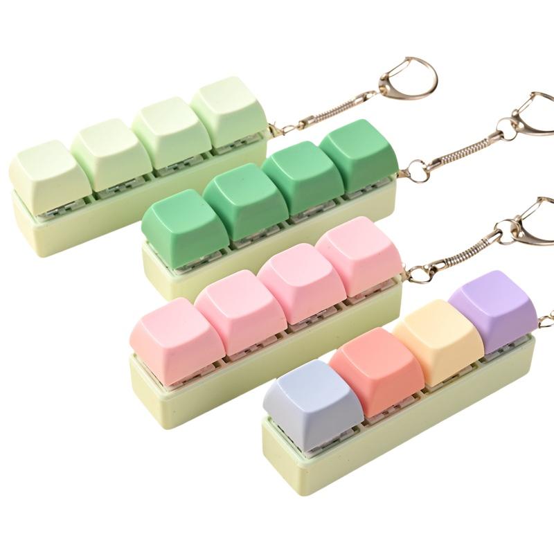 Adult Stress Relief Fidget Keychain, 4 Keys Button Keycap, DIY Keyboard-Style Fidget Toys for Stress Relief