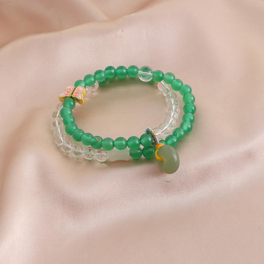 Bracelet Natural Shoushan Stone Tianshan Green Lotus Pod Safety Buckle Crystal Bracelet Double Layer Dopamine
