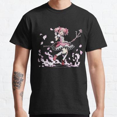 Heren Mode Casual Korte Mouwen Kaname Madoka Roze Meisje Zwarte T-shirts Oversized T-shirts