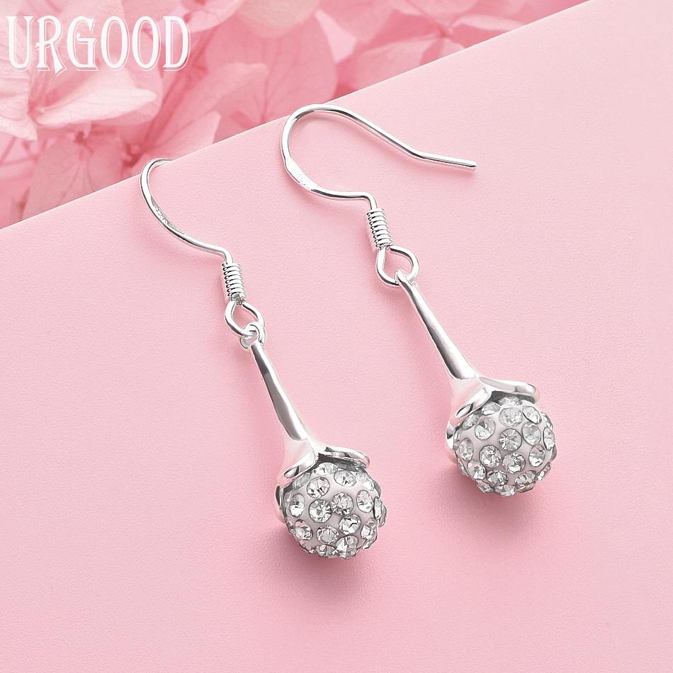 

925 Sterling Silver Fashion 8mm AAA Zircon Pendant Earrings Wedding Jewelry