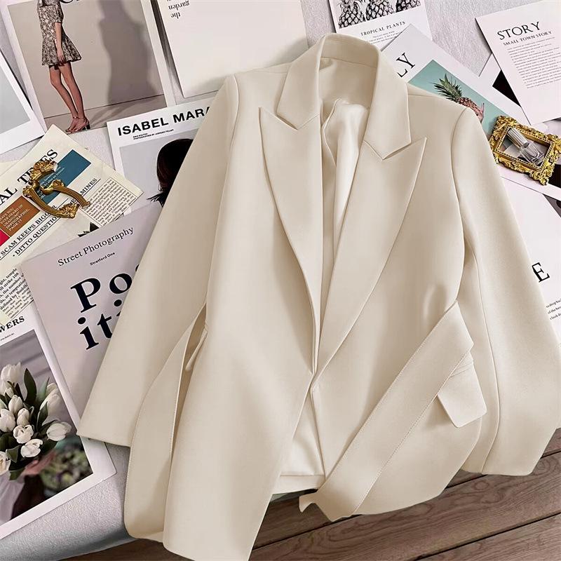 Women's Slimming Black Tie-Waist Blazer - 2023 Spring/Autumn Korean Style