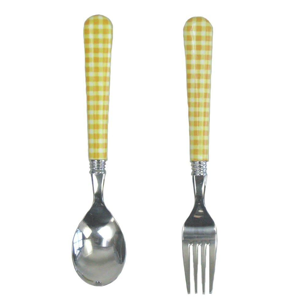 Nagao Epi Check Dinner Spoon and Dinner Fork Made in Japan Set, Yellow,