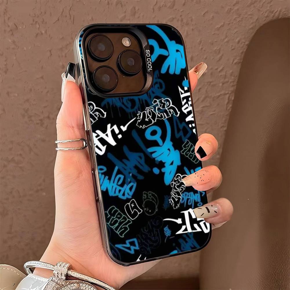 Cool Black Graffiti Color Phone Case For IPhone 17 16 15 14 13 12 11 Pro Max Plus Pro Shell