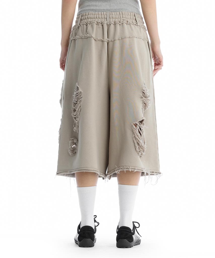 Teulimingbeodeu Scratch Damage Bermuda Sweat Pants [ Beige ]
