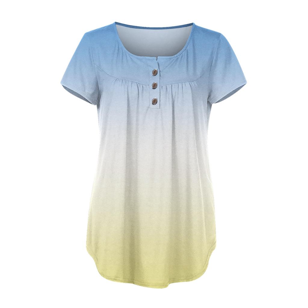 Women's Short Sleeve Tunic Loose Tops Casual Plus Size Tops Pleated Tunic Button Casual Summer Floral Tie Tops For Women
