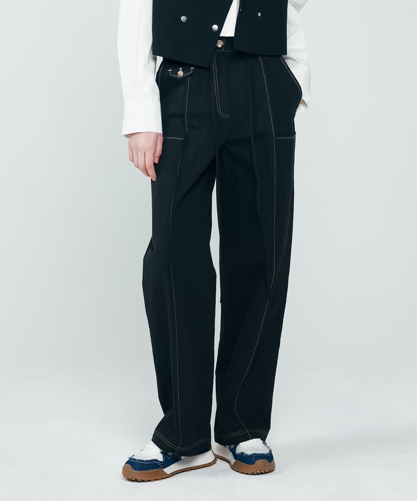 DEPASION Stitch Point Wide Fit Pants (Black)