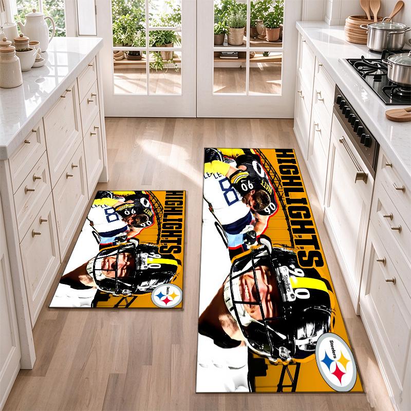 Pittsburgh Steelers Flannel Kitchen Floor Mat – Non-Slip, Absorbent and Easy to Clean Suitable for Kitchens, Entryways Bedroomsand Bathrooms