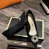 2025 New Shallow Mouth Women's Pumps Fashion Satin Rhinestone Round Buckle Stiletto Solid Color Pointed Sexy Ladies Single Shoes