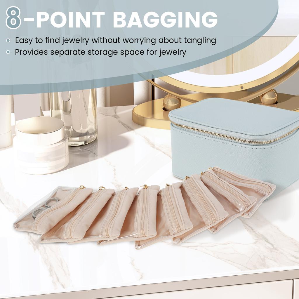 Jewelry Box Organizer Portable Jewelry Case Box with 8 Jewelry Bags PU Leather Travel Jewelry Box Practical Jewelry Storage Box