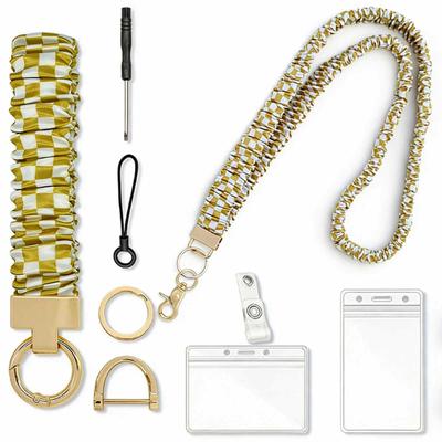 ID Badge Holder Retractable Scrunchie Neck Lanyard and Wrist Strap Name Tag Card Cover Keyring Rope Kit for Teachers