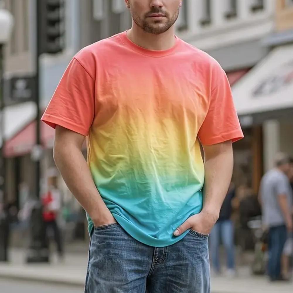 Gym Clothes Man Two Color Gradient 3D Printed Round Neck Men Short Sleeve T-Shirt Outdoor Casual Running Sports Fitness T-Shirt